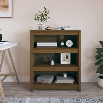 Estantería | Librería | Armario De Libros Madera Maciza De Pino Marrón Miel 80x35x97 Cm Cfw761254