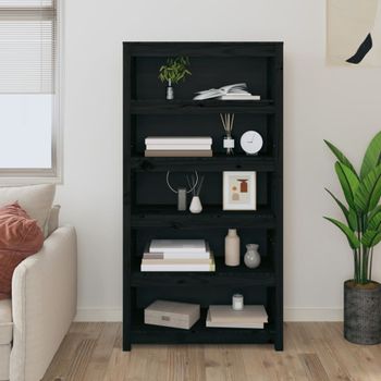 Estantería | Librería | Armario De Libros Madera Maciza De Pino Negra 80x35x154 Cm Cfw761262