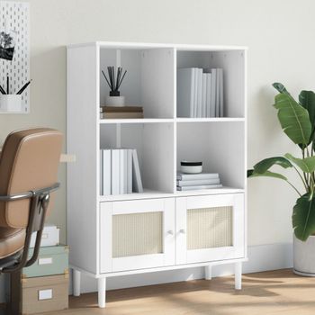 Estantería | Librería | Armario De Libros Senja Aspecto Ratán Madera Pino Blanco 90x35x130 Cm Cfw761321