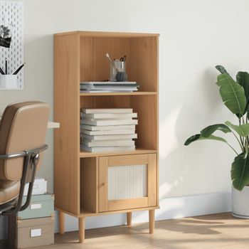 Estantería | Librería | Armario De Libros Senja Aspecto Ratán Madera Pino Marrón 60x35x130 Cm Cfw761322