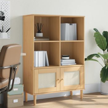 Estantería | Librería | Armario De Libros Senja Aspecto Ratán Madera Pino Marrón 90x35x130 Cm Cfw761323