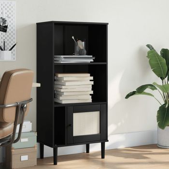 Estantería | Librería | Armario De Libros Senja Aspecto Ratán Madera Pino Negro 60x35x130 Cm Cfw761324