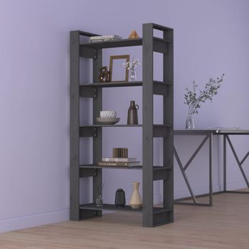 Estantería | Librería | Armario De Libros/divisor De Espacios Madera Maciza Gris 80x35x160 Cm Cfw761499