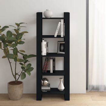 Estantería | Librería | Armario De Libros/divisor De Espacios Madera Maciza Negro 60x35x160 Cm Cfw761501