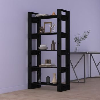 Estantería | Librería | Armario De Libros/divisor De Espacios Madera Maciza Negro 80x35x160 Cm Cfw761502