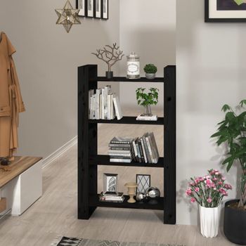 Estantería | Librería | Armario De Libros/divisor De Espacios Madera Pino Negro 80x35x125 Cm Cfw761623