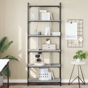 Estantería | Librería | Armario De Libros 6 Estantes Madera Ingeniería Gris Sonoma 76x32x192 Cm Cfw768951