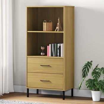 Estantería | Librería | Armario De Libros Con 2 Cajones Oslo Madera Maciza Marrón 60x35x128,5 Cm Cfw768970