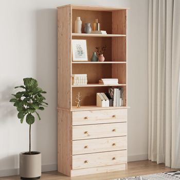 Estantería | Librería | Armario De Libros Con Cajones Alta Madera Maciza De Pino 77x35x186,5 Cm Cfw768977