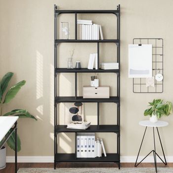 Estantería | Librería | Armario De Libros De 6 Estantes Madera De Ingeniería Negro 76x32x192 Cm Cfw769029