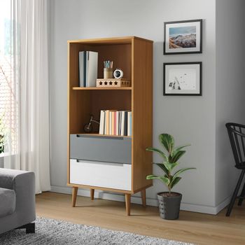 Estantería | Librería | Armario De Libros Molde Madera Maciza De Pino Marrón 60x35x133,5 Cm Cfw769045