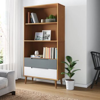 Estantería | Librería | Armario De Libros Molde Madera Maciza De Pino Marrón 85x35x170,5 Cm Cfw769046