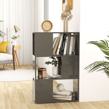 Estantería | Librería | Armario De Libros Separador Madera Contrachapada Gris Brillo 60x24x94 Cm Cfw769065