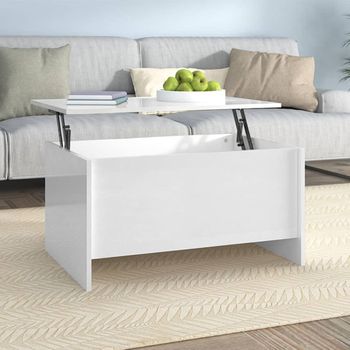 Mesa Centro，mesa Auxiliar，mesa De Café Madera Contrachapada Blanco Brillo 80x55,5x41,5 Cm Cfw771469