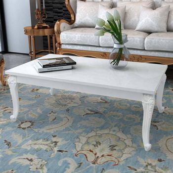 Mesa De Centro，mesa Auxiliar，mesa De Café 115x65x42 Cm Blanco Con Brillo Cfw772341