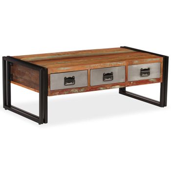 Mesa De Centro，mesa Auxiliar，mesa De Café 3 Cajones Madera Maciza Reciclada 100x50x35 Cm Cfw772369