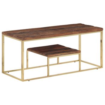 Mesa De Centro，mesa Auxiliar，mesa De Café Acero Inoxidable Madera Maciza Traviesa Dorado Cfw772385