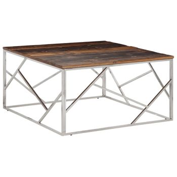 Mesa De Centro，mesa Auxiliar，mesa De Café Acero Inoxidable Madera Maciza Traviesa Plateado Cfw772387