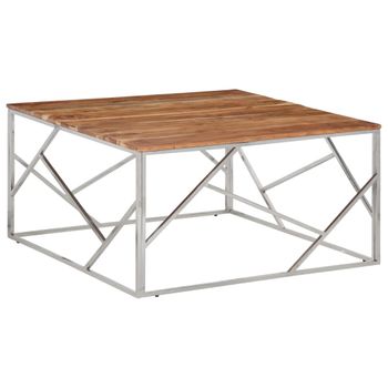 Mesa De Centro，mesa Auxiliar，mesa De Café Acero Inoxidable Y Madera Maciza Acacia Plateado Cfw772395