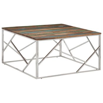 Mesa De Centro，mesa Auxiliar，mesa De Café Acero Inoxidable Y Madera Reciclada Plateado Cfw772412