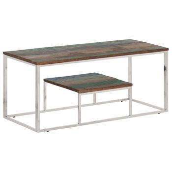 Mesa De Centro，mesa Auxiliar，mesa De Café Acero Inoxidable Y Madera Reciclada Plateado Cfw772413