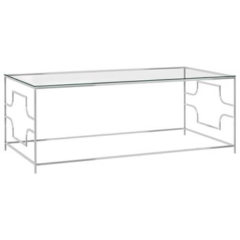 Mesa De Centro，mesa Auxiliar，mesa De Café Acero Inoxidable Y Vidrio Plateada 120x60x45 Cm Cfw772425