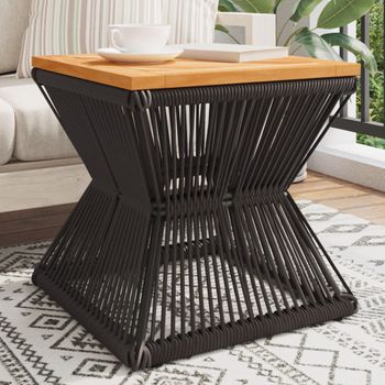 Mesa De Centro，mesa Auxiliar，mesa De Café Base De Alambre Madera Acacia Negro 38x38x38 Cm Cfw772441