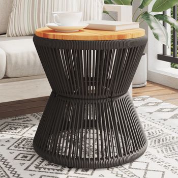 Mesa De Centro，mesa Auxiliar，mesa De Café Base De Alambre Madera Acacia Negro Ø 45x44 Cm Cfw772442