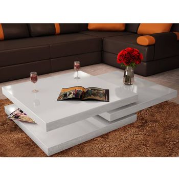 Mesa De Centro，mesa Auxiliar，mesa De Café Con 3 Niveles Blanco Brillo Cfw772463