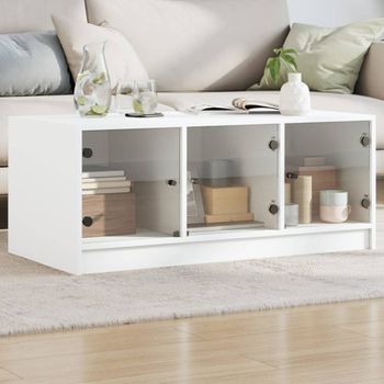 Mesa De Centro，mesa Auxiliar，mesa De Café Con Puertas De Vidrio Blanca 102x50x42 Cm Cfw772544