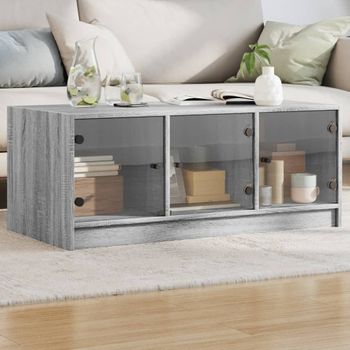 Mesa De Centro，mesa Auxiliar，mesa De Café Con Puertas De Vidrio Gris Sonoma 102x50x42 Cm Cfw772547