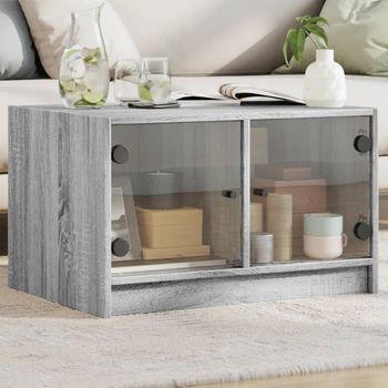 Mesa De Centro，mesa Auxiliar，mesa De Café Con Puertas De Vidrio Gris Sonoma 68x50x42 Cm Cfw772549