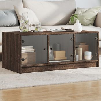 Mesa De Centro，mesa Auxiliar，mesa De Café Con Puertas De Vidrio Marrón Roble 102x50x42 Cm Cfw772552