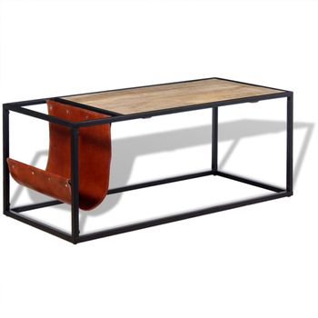 Mesa De Centro，mesa Auxiliar，mesa De Café Con Revistero De Cuero Auténtico 110x50x45 Cm Cfw772563