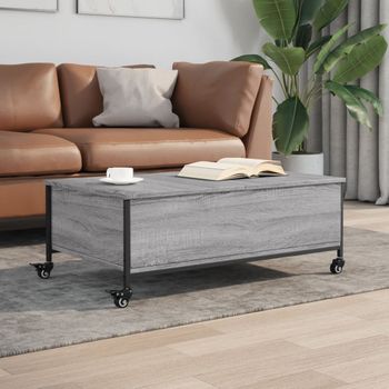 Mesa De Centro，mesa Auxiliar，mesa De Café Con Ruedas Madera Ingeniería Gris 91x55x34 Cm Cfw772564