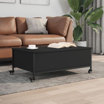 Mesa De Centro，mesa Auxiliar，mesa De Café Con Ruedas Madera Ingeniería Negro 91x55x34 Cm Cfw772567