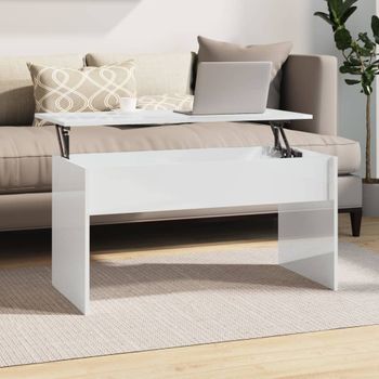 Mesa De Centro，mesa Auxiliar，mesa De Café Contrachapada Blanco Brillante 102x50,5x52,5 Cm Cfw772579