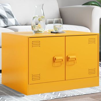 Mesa De Centro，mesa Auxiliar，mesa De Café De Acero Amarillo Mostaza 67x50x44 Cm Cfw772603