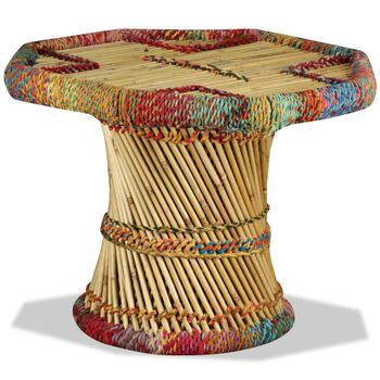 Mesa De Centro，mesa Auxiliar，mesa De Café De Bambú Con Detalles Chindi Multicolor Cfw772625
