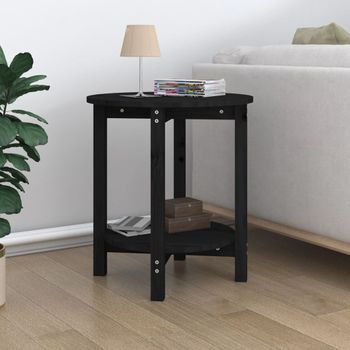 Mesa De Centro，mesa Auxiliar，mesa De Café De Madera Maciza De Pino Negro Ø55x60 Cm Cfw772964