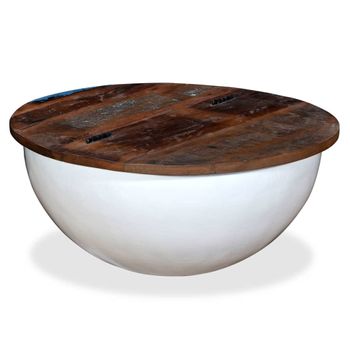 Mesa De Centro，mesa Auxiliar，mesa De Café De Madera Maciza Reciclada Blanca Forma De Bol Cfw773040