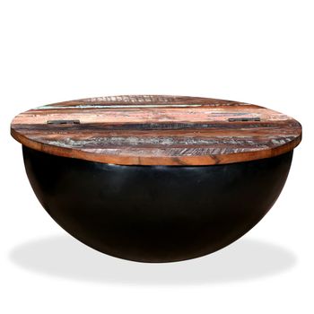 Mesa De Centro，mesa Auxiliar，mesa De Café De Madera Maciza Reciclada Negra En Forma De Bol Cfw773042