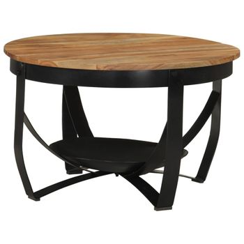 Mesa De Centro，mesa Auxiliar，mesa De Café Hierro Y Madera Maciza De Acacia Ø68x43 Cm Cfw773130