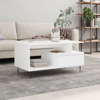 Mesa De Centro，mesa Auxiliar，mesa De Café Madera Contrachapada Blanca 90x49x45 Cm Cfw773135