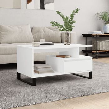 Mesa De Centro，mesa Auxiliar，mesa De Café Madera Contrachapada Blanca 90x49x45 Cm Cfw773136