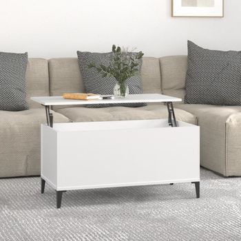 Mesa De Centro，mesa Auxiliar，mesa De Café Madera Contrachapada Blanco 90x44,5x45 Cm Cfw773214