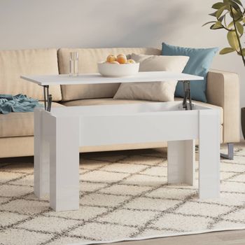 Mesa De Centro，mesa Auxiliar，mesa De Café Madera Contrachapada Blanco Brillo 101x49x52 Cm Cfw773270