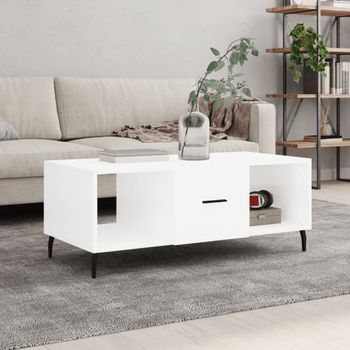 Mesa De Centro，mesa Auxiliar，mesa De Café Madera Contrachapada Blanco Brillo 102x50x40 Cm Cfw773278