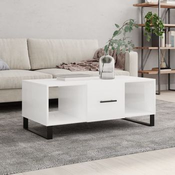 Mesa De Centro，mesa Auxiliar，mesa De Café Madera Contrachapada Blanco Brillo 102x50x40 Cm Cfw773279