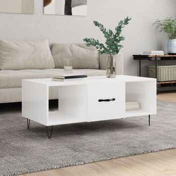 Mesa De Centro，mesa Auxiliar，mesa De Café Madera Contrachapada Blanco Brillo 102x50x40 Cm Cfw773280